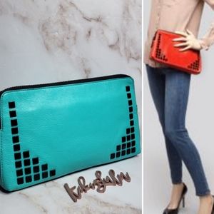 Milly studded turquoise, tiffany blue clutch